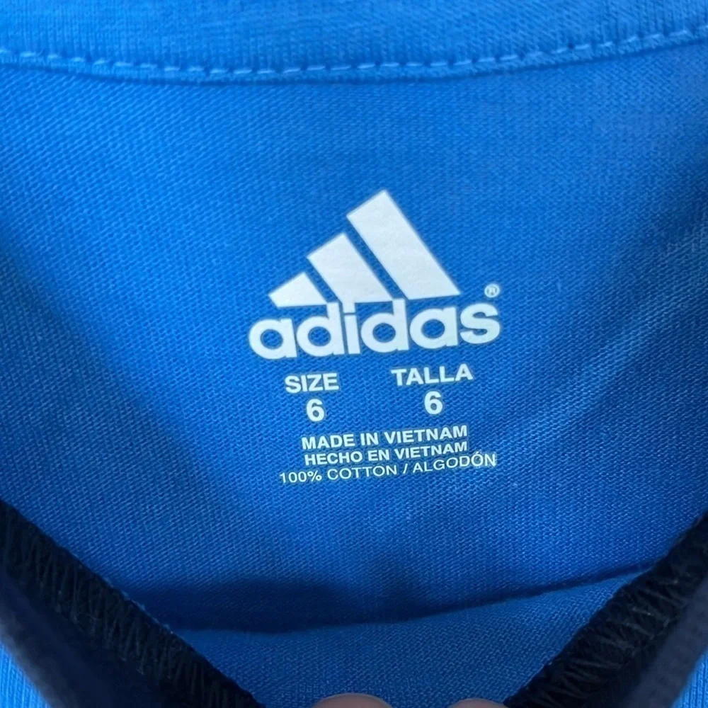 Brand New Adidas Blue Colorblock Shirt Fire Flames Graphic Print Athletic Top